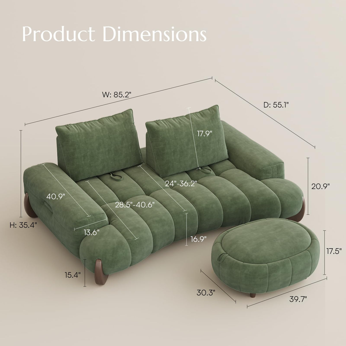 POVISON Arlo 85.2'' Oversized Curved Velvet Loveseat, 2 Seater, Beige