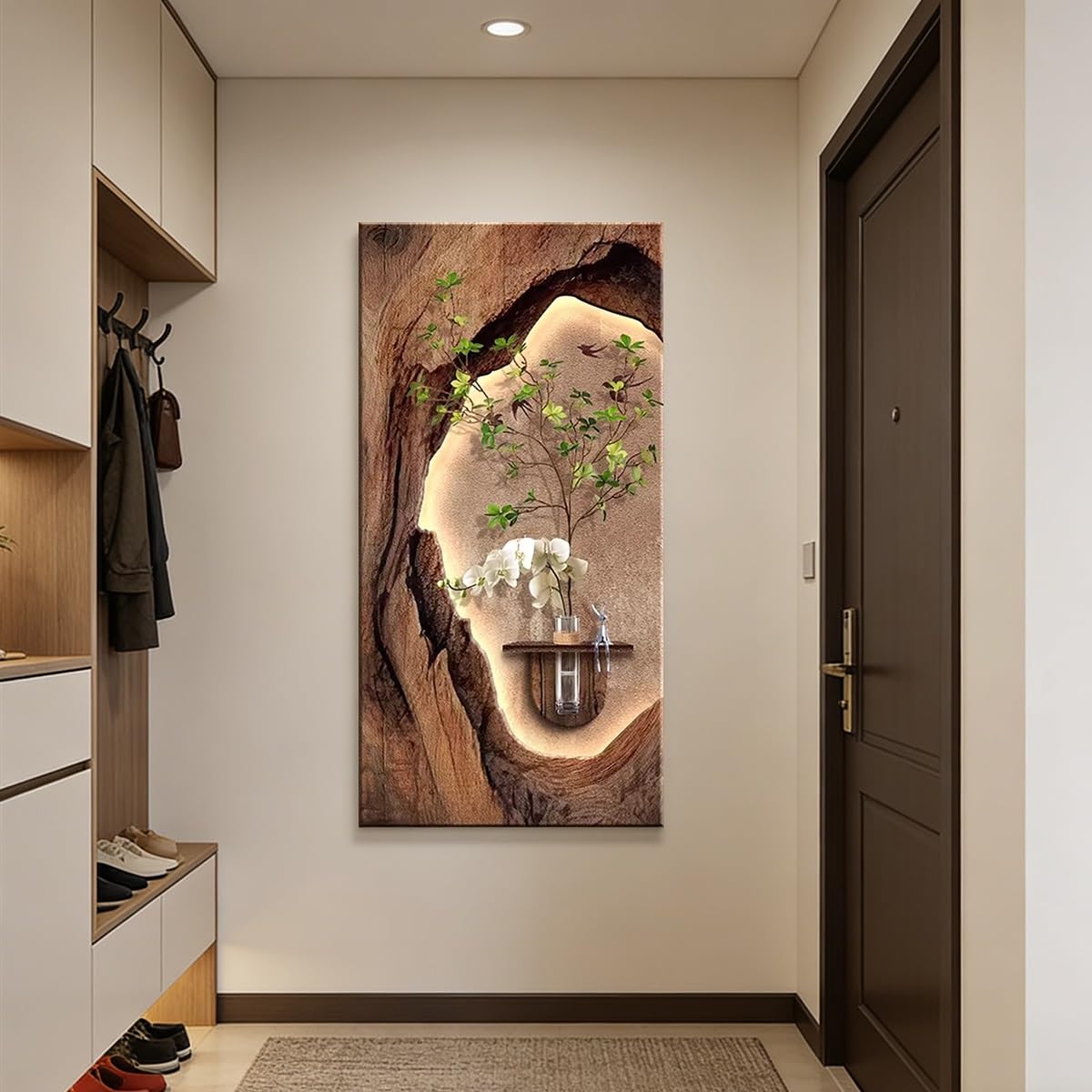 3D LED Sandstone Wall Art with Orchid Vase Detail