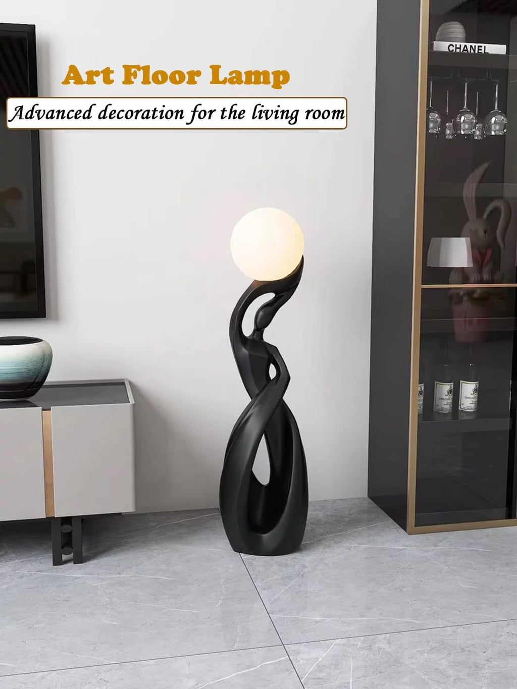 Modern Floor Lamp, Black Floor Lamps, Bedside Lamp with 3D Moon Lights