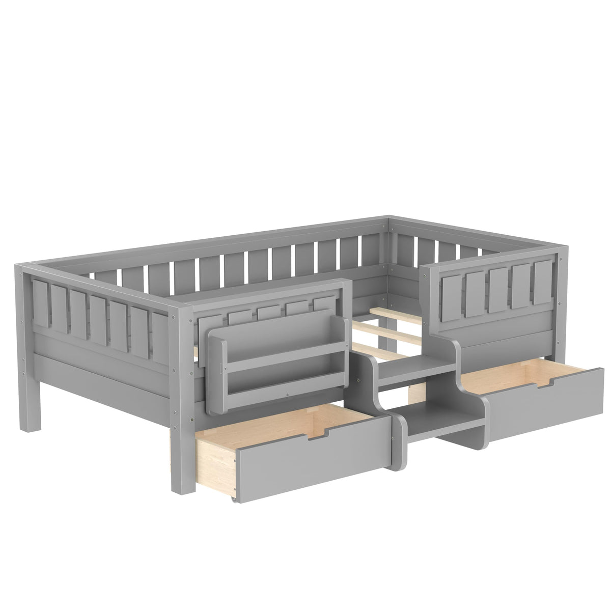 Montessori Bed with Stairs, Bookshelf & Storage Drawers