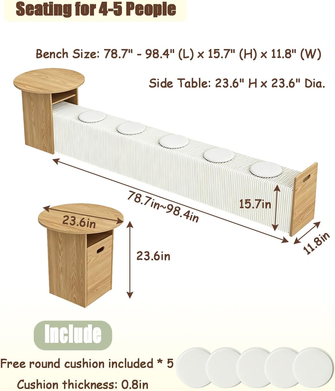 Solid Wood Coffee Table with Folding Paper Stool