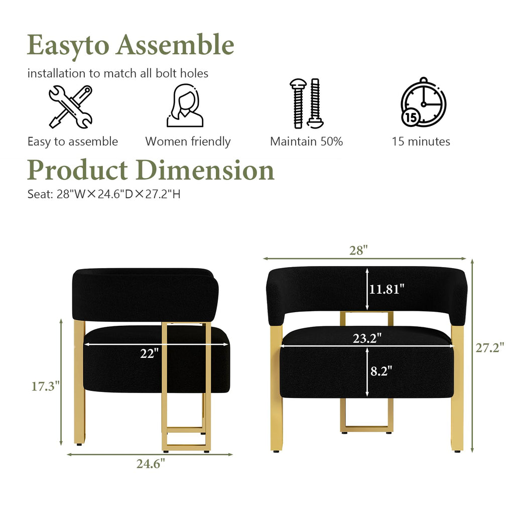 Modern Accent Chair Set of 2, Barrel Chairs, White Arm Chairs Living Room