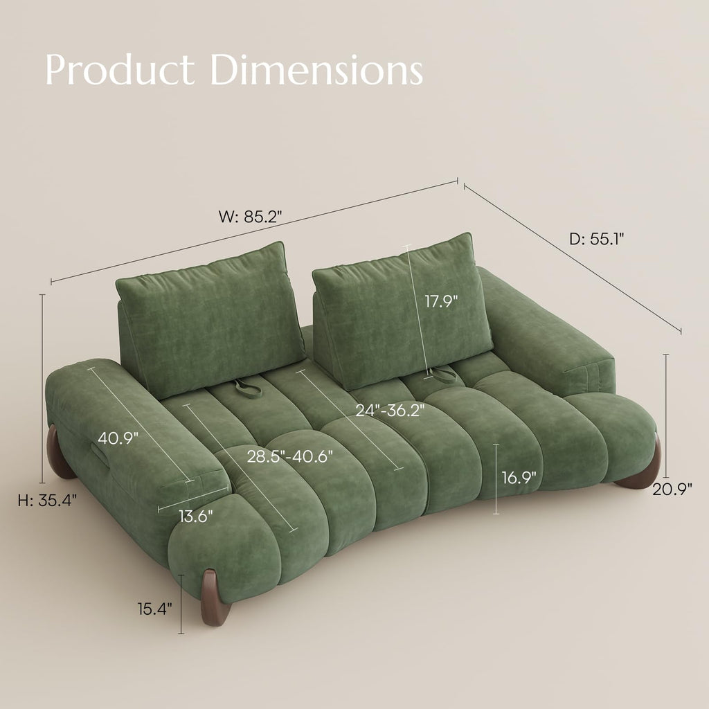 POVISON Arlo 85.2'' Oversized Curved Velvet Loveseat, 2 Seater, Beige
