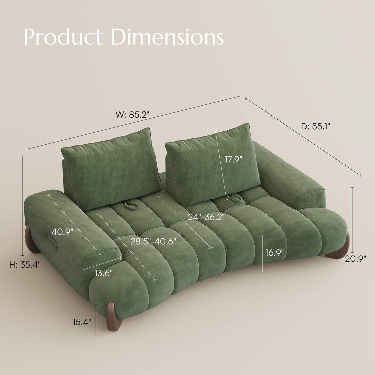 POVISON Arlo 85.2'' Oversized Curved Velvet Loveseat, 2 Seater, Beige