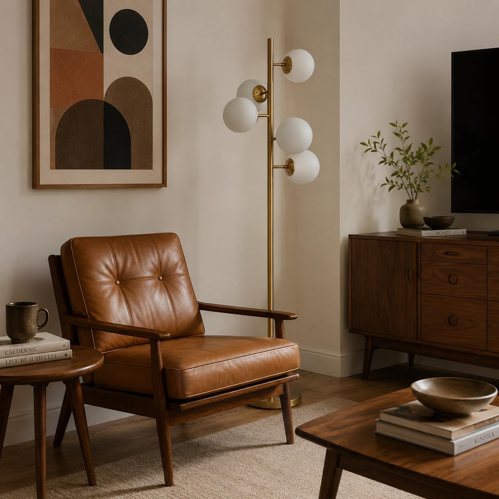 BOKT Gold 5-Light 67'' Tall Floor Lamp Smoked Glass Globes Standing Lamp