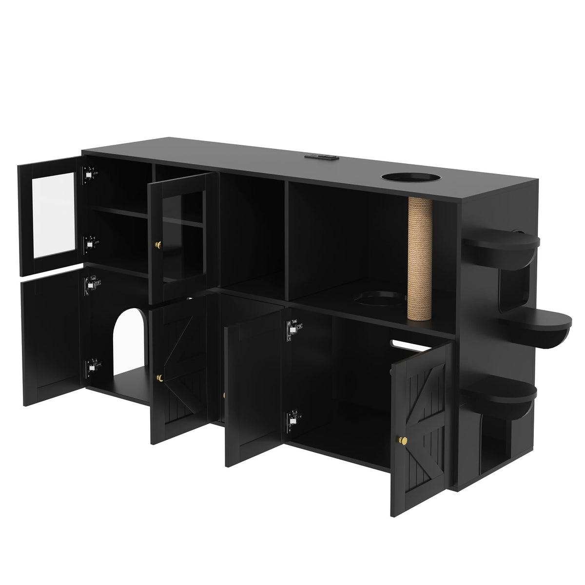 39.4 Inch 3-Tier Hidden Litter Box Furniture, Black/Brown