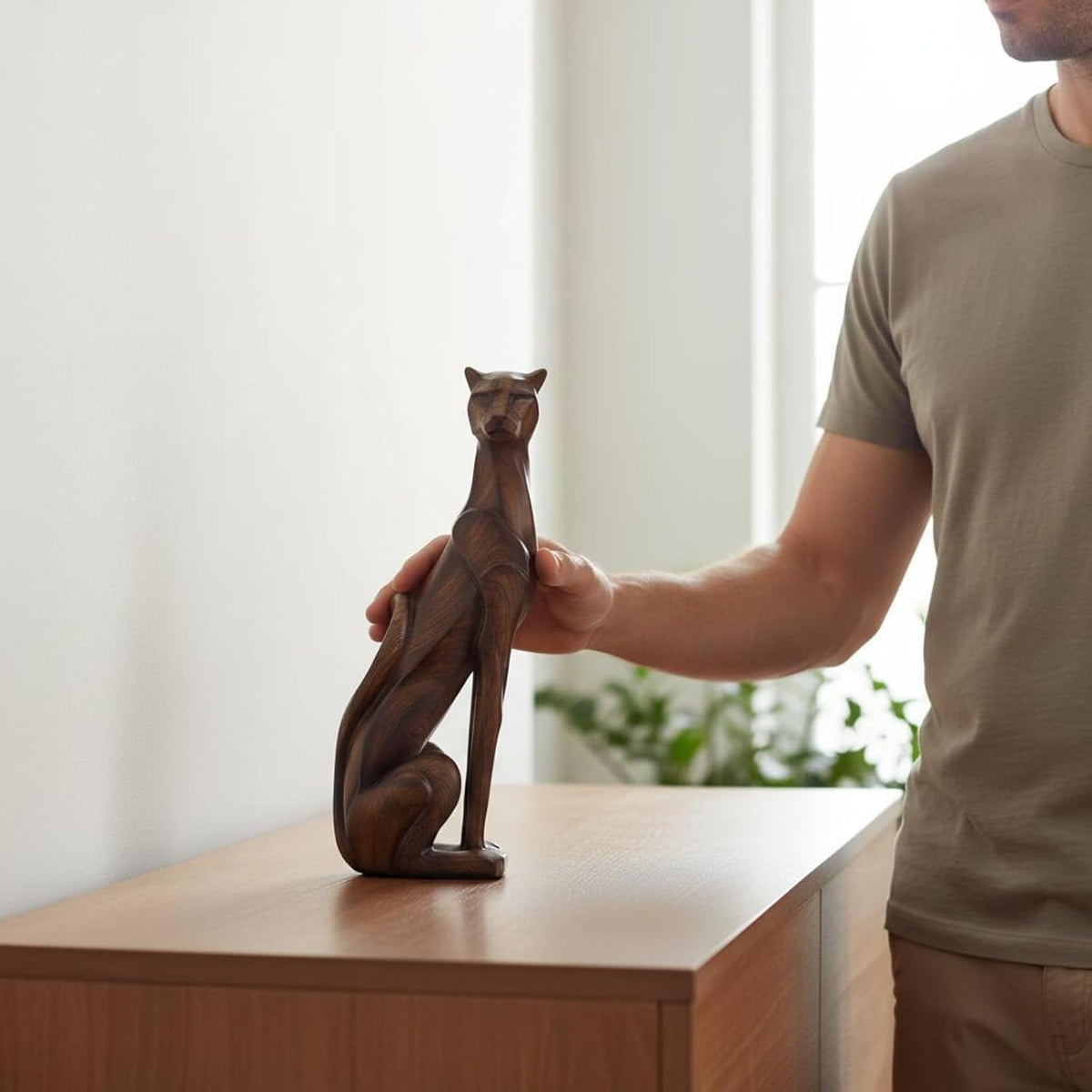 Wood-Grain Resin Dog Sculpture