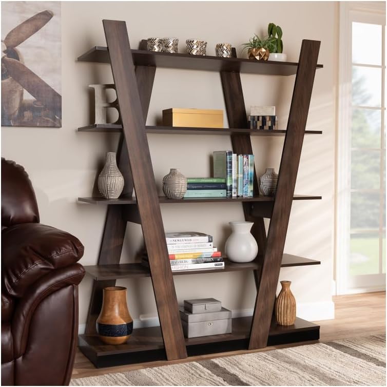 Walnut Geometric 5-Tier Display Shelf