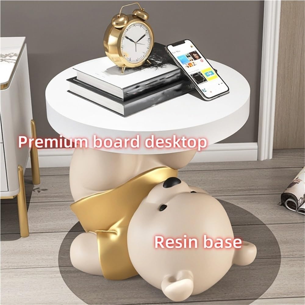 Bear Statue Side Table, Resin Sculpture Bedside Table(Brown)