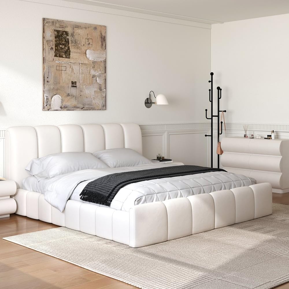 White Faux-Leather Six-Drawer Dresser
