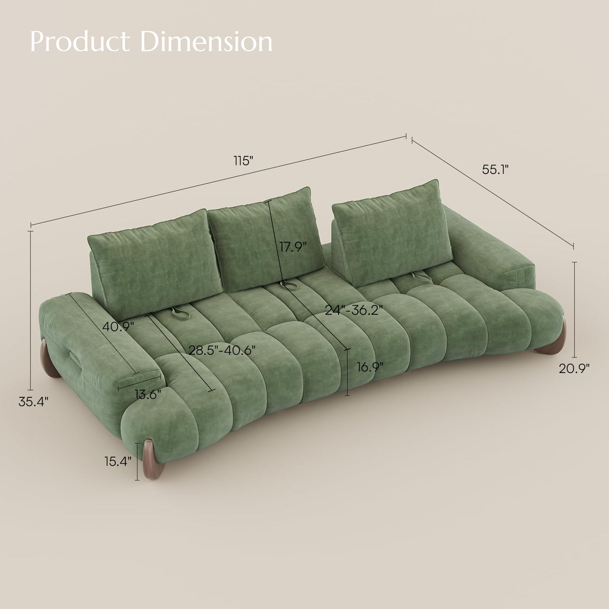 POVISON Arlo 85.2'' Oversized Curved Velvet Loveseat, 2 Seater, Beige