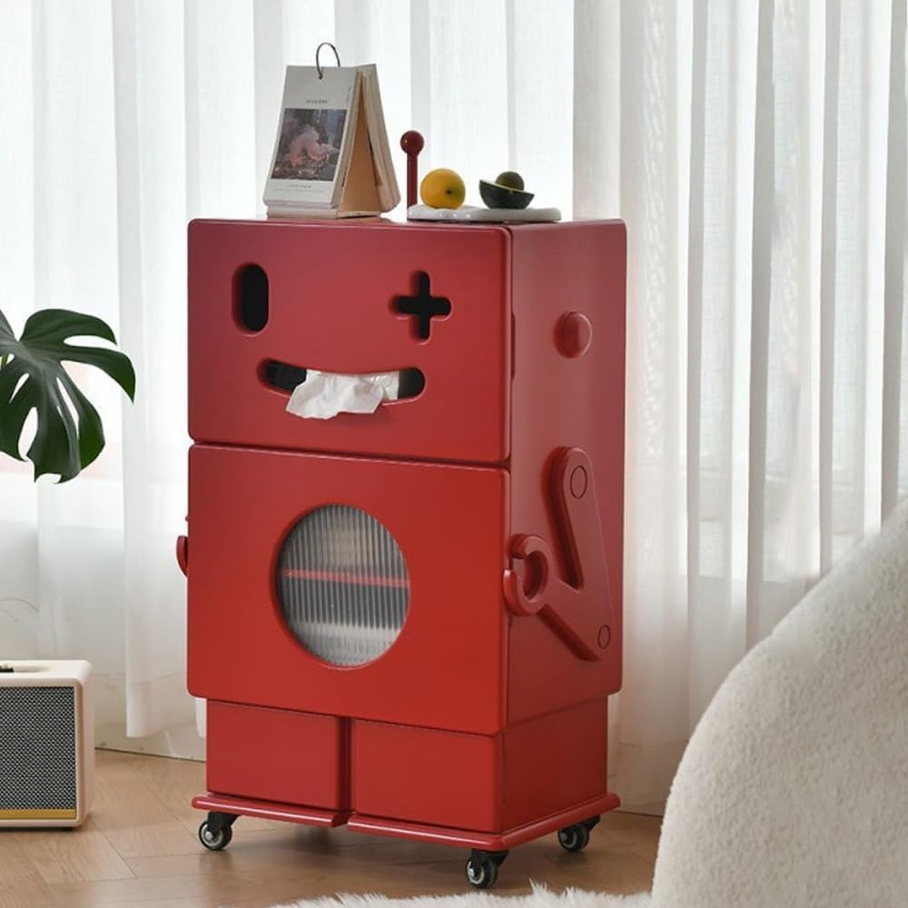 Robot Shaped Storage Cabinet for Bedroom or Living Room, Cute Accent Furniture with 3-Tier Storage, Display Shelf, Creative Special Nightstand or Side Table(Yellow)