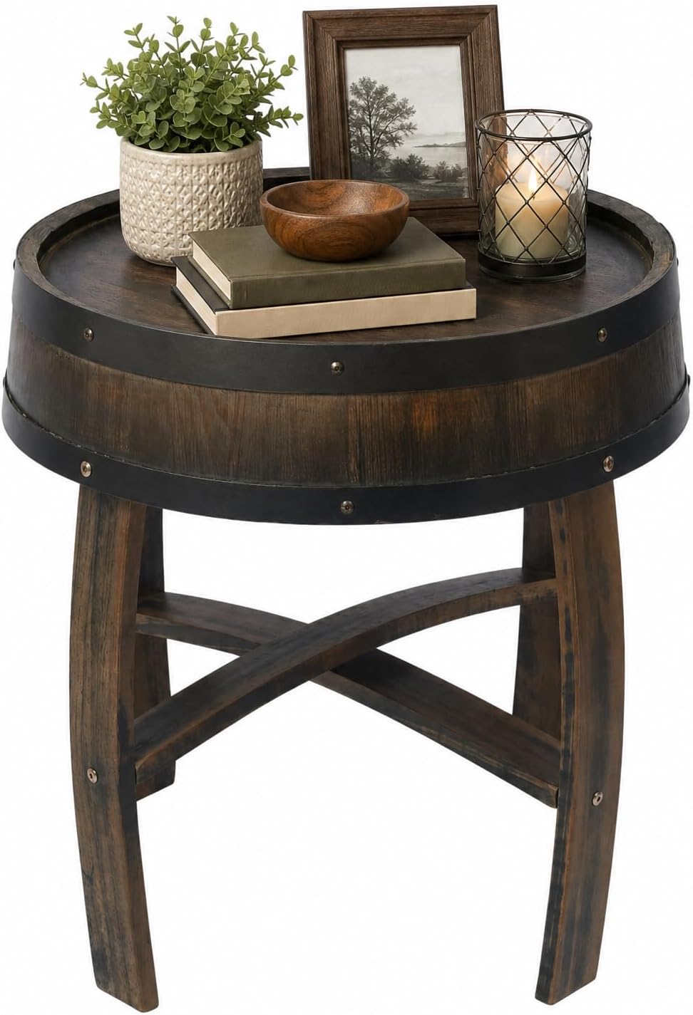 Round Barrel-Style Side Table, Whiskey Barrel Table