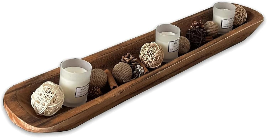 Hand-Carved Wooden Dough Bowl Centerpiece