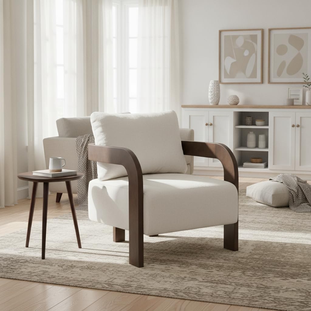 Merax Modern Upholstered Accent Chair, Armchair for Living Room, Beige