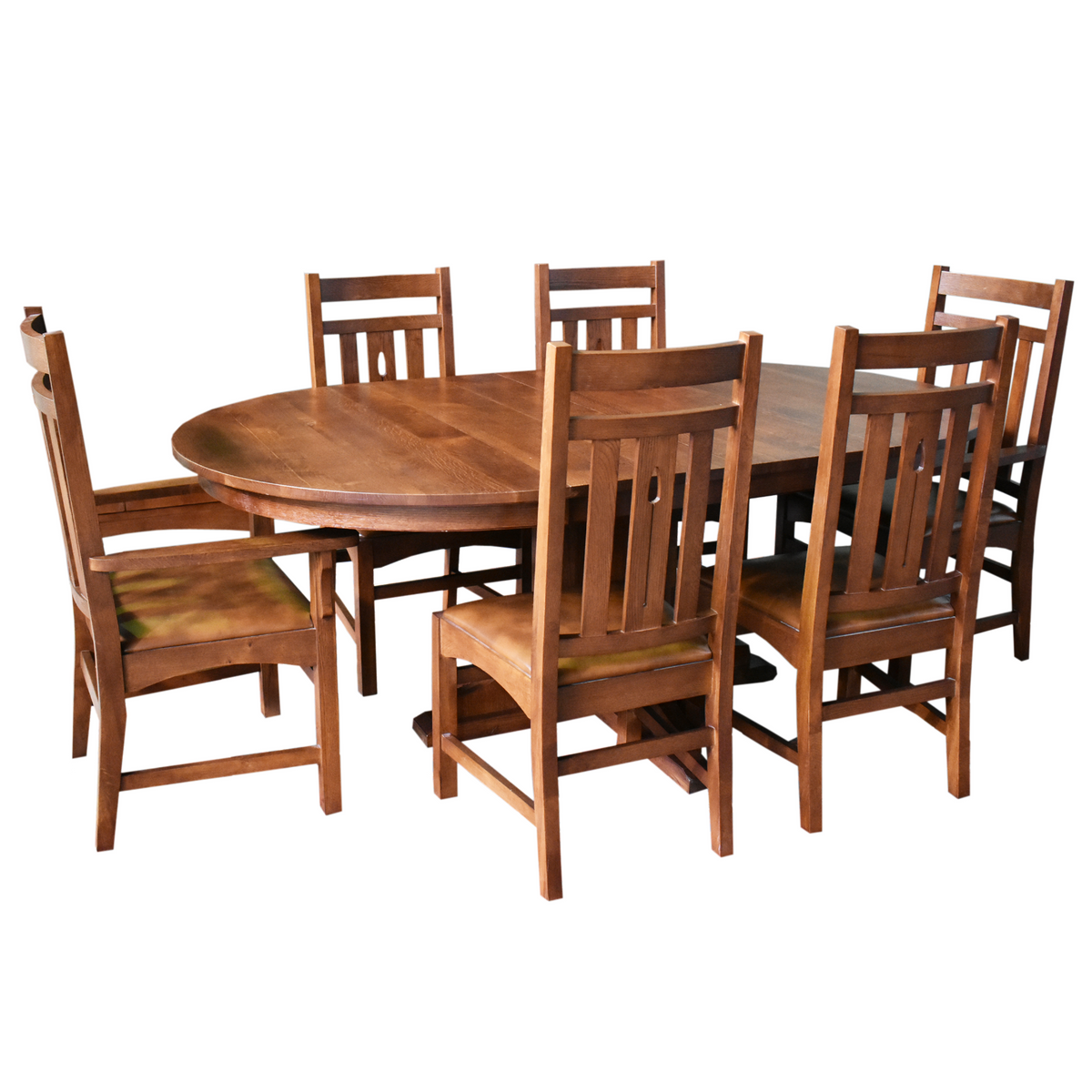 Mission Oak Round Dining Set with Six Chairs