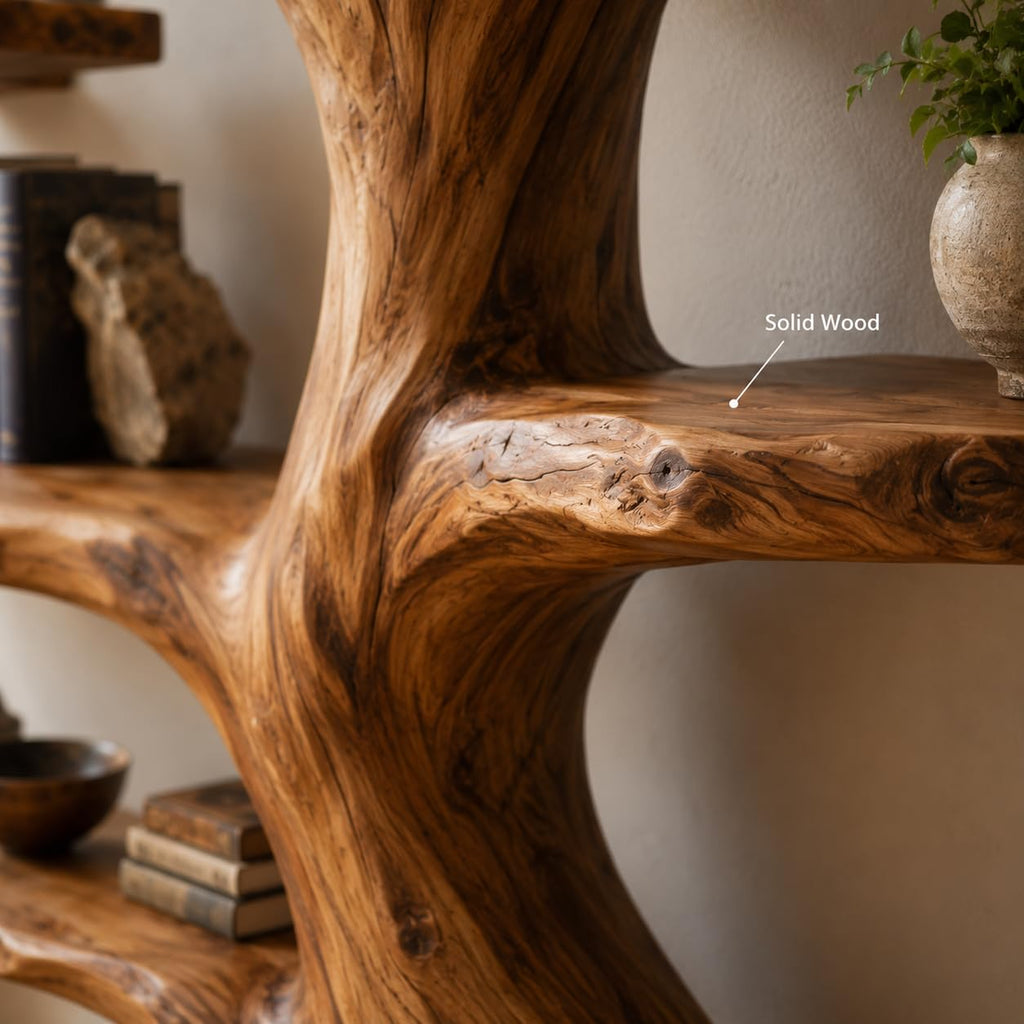 Tree Bookshelf, Handcrafted Natural Wood Tree Branch Wall Bookcase, Sculptural Floating Shelves for Living Room, Study and Home Library, Driftwood Decor