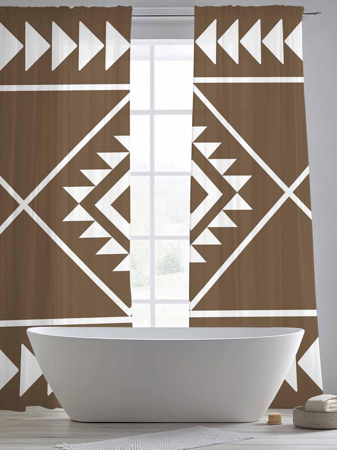 Geometric Triangle Sheer Curtains, Set of Two