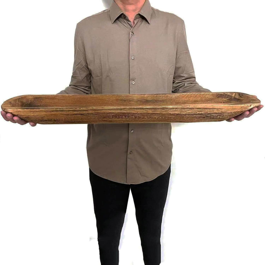 Hand-Carved Wooden Dough Bowl Centerpiece
