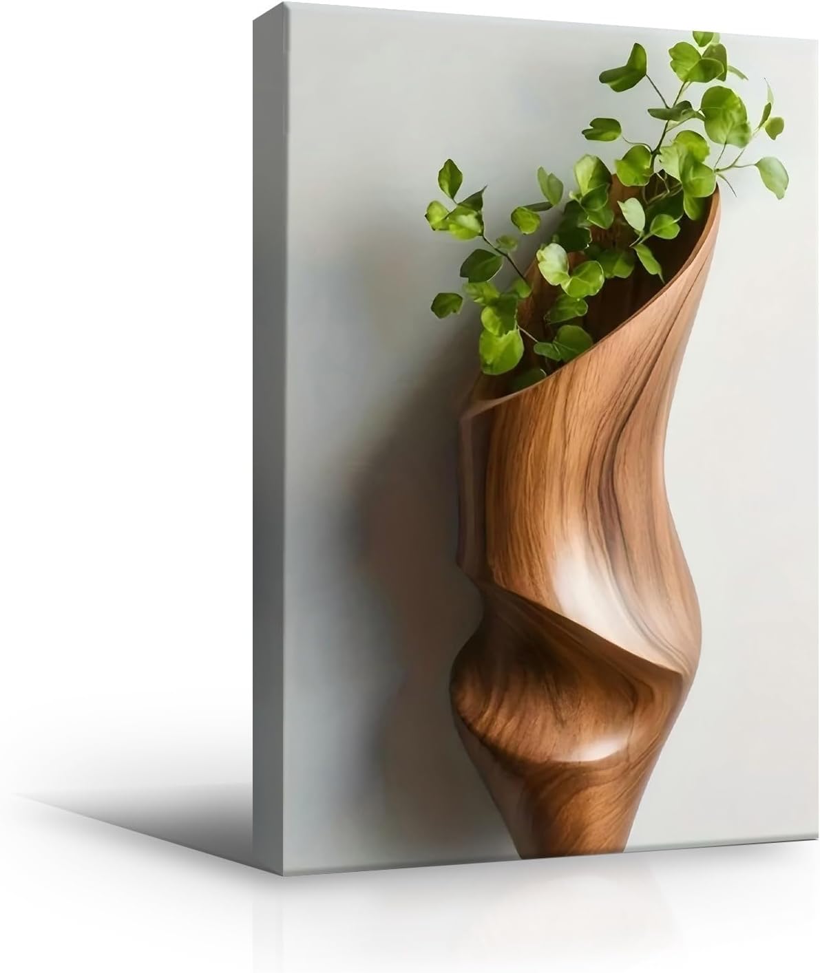 Sculptural Wooden Wall Planter Canvas Art