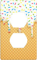 Cartoon Ice Cream Cone With Dripping White Glaze And Wafer Decor Print Light Switch Plate Cover Plastic Wall Plates (Single Gang Electrical Switch Duplex Outlet Cover)