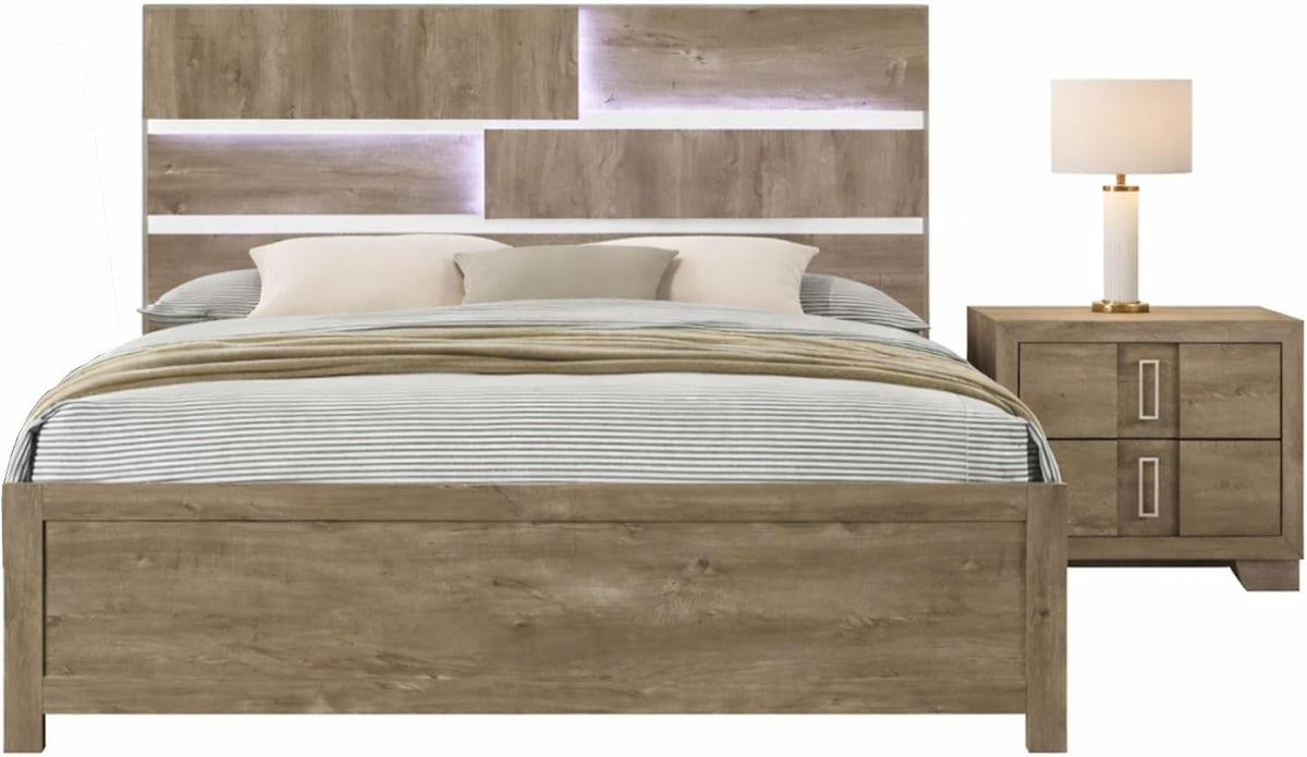 Light Brown Queen Bed & Nightstand Set