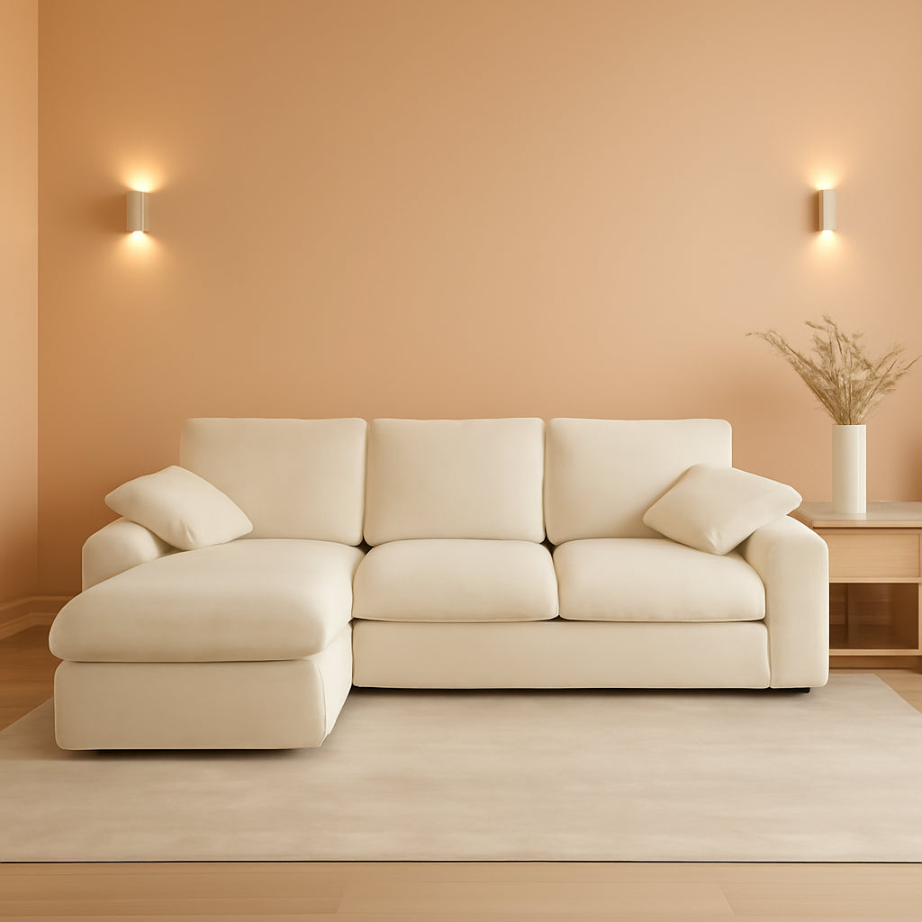 98.4-Inch Beige Cloud Sectional Sofa with Chaise