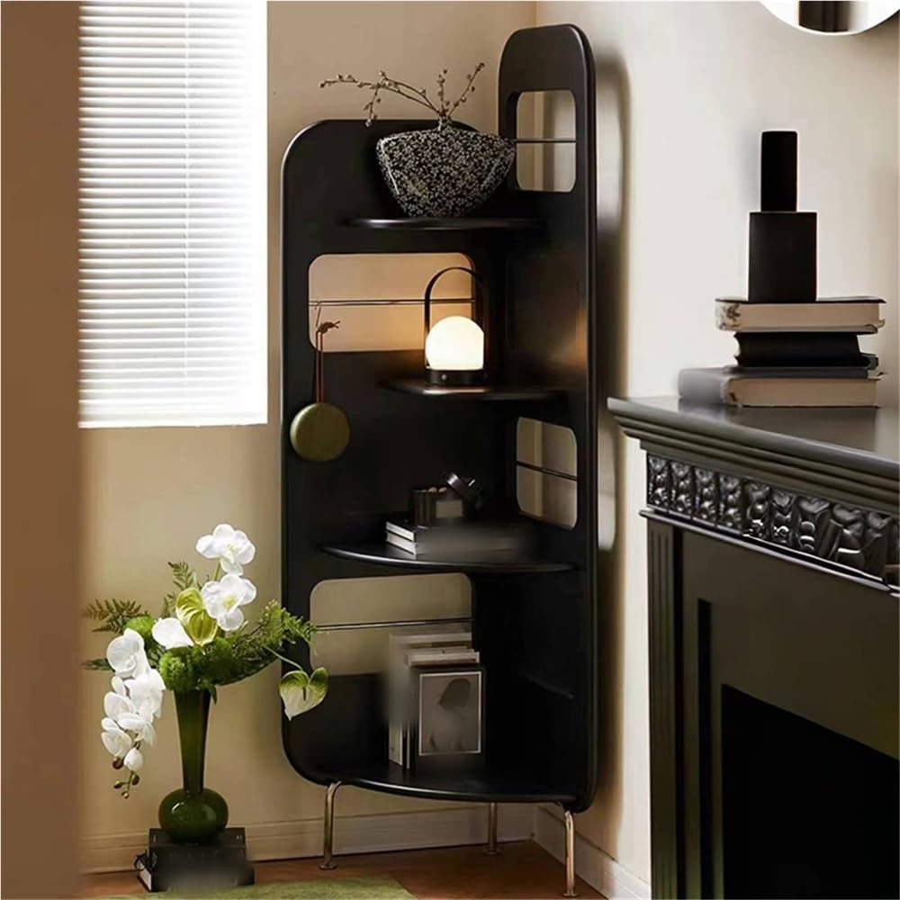 4-Tier Wood Corner Shelf, Corner Bookshelf with Display Rack, Open Book Case, Retro Storage Organizer Shelf for Living Room, Bedroom(Brown)