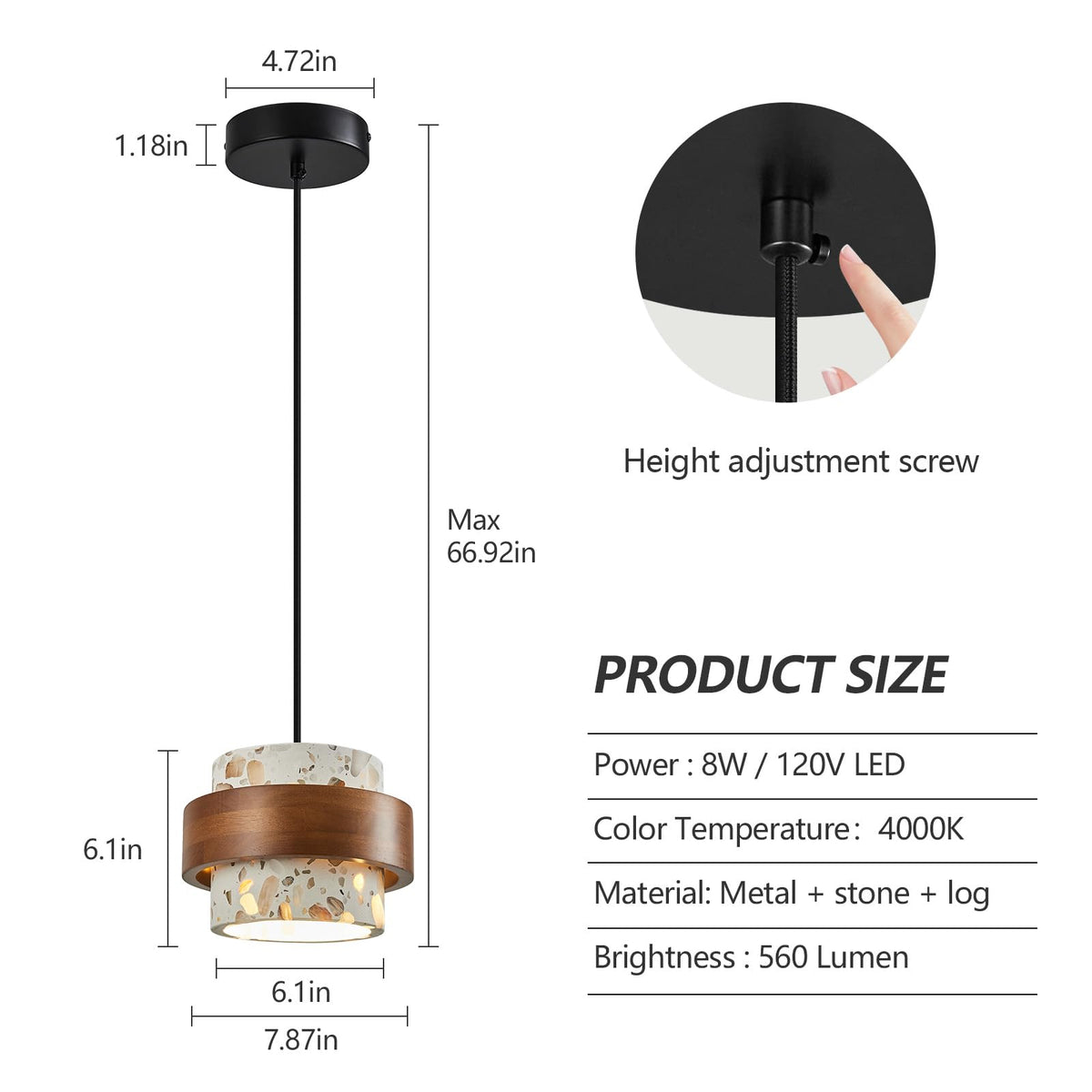 Cement & Wood Pendant Light
