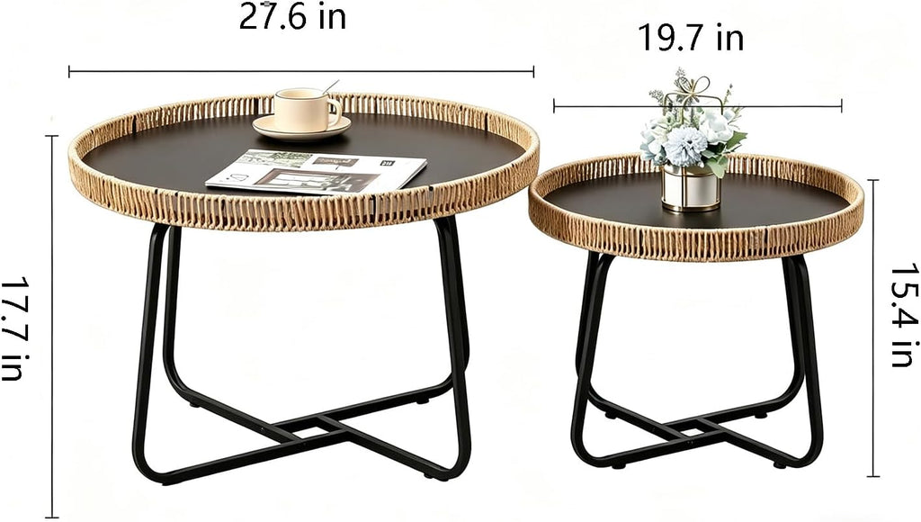 Round Wicker Nesting Coffee Table Set
