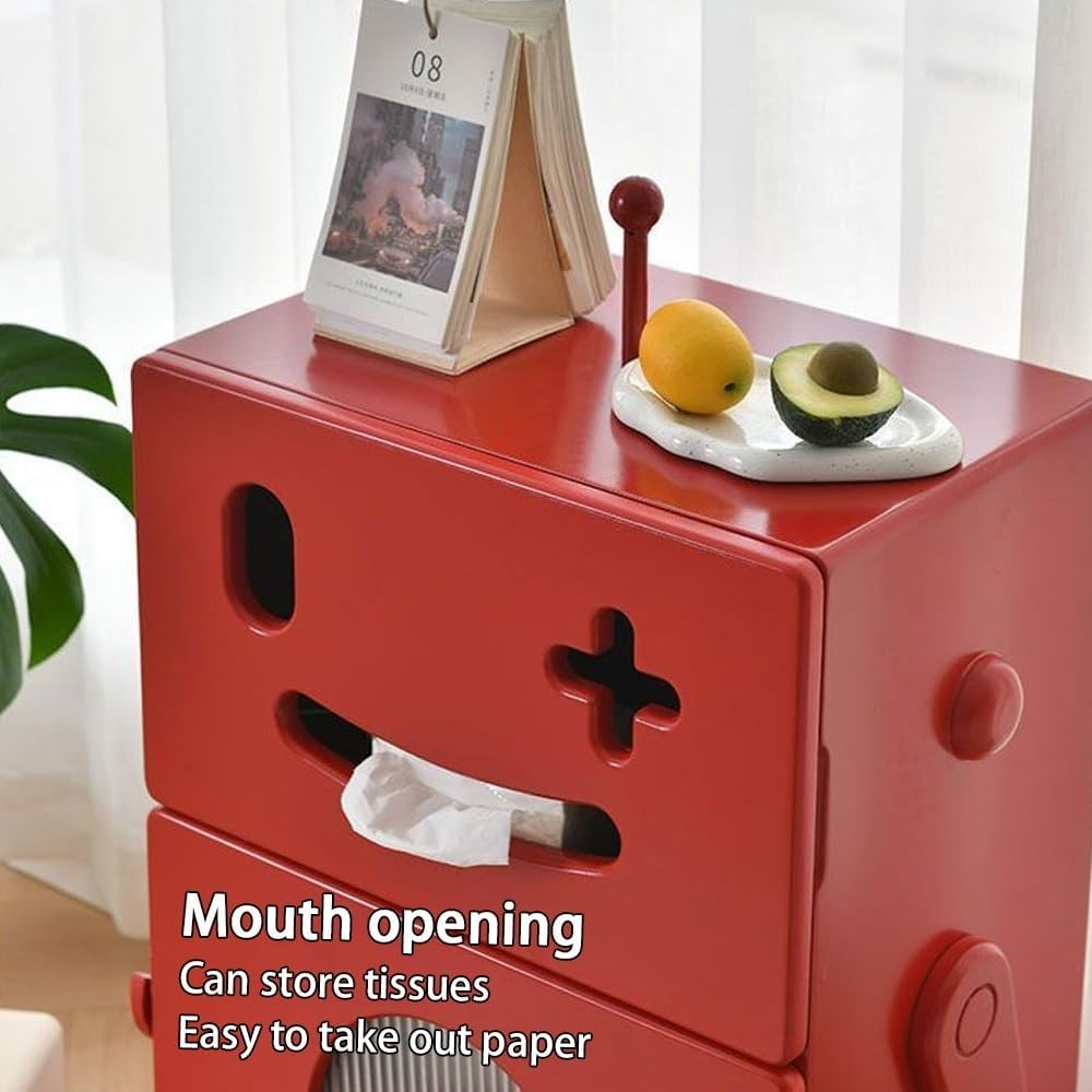 Robot Shaped Storage Cabinet for Bedroom or Living Room, Cute Accent Furniture with 3-Tier Storage, Display Shelf, Creative Special Nightstand or Side Table(Yellow)