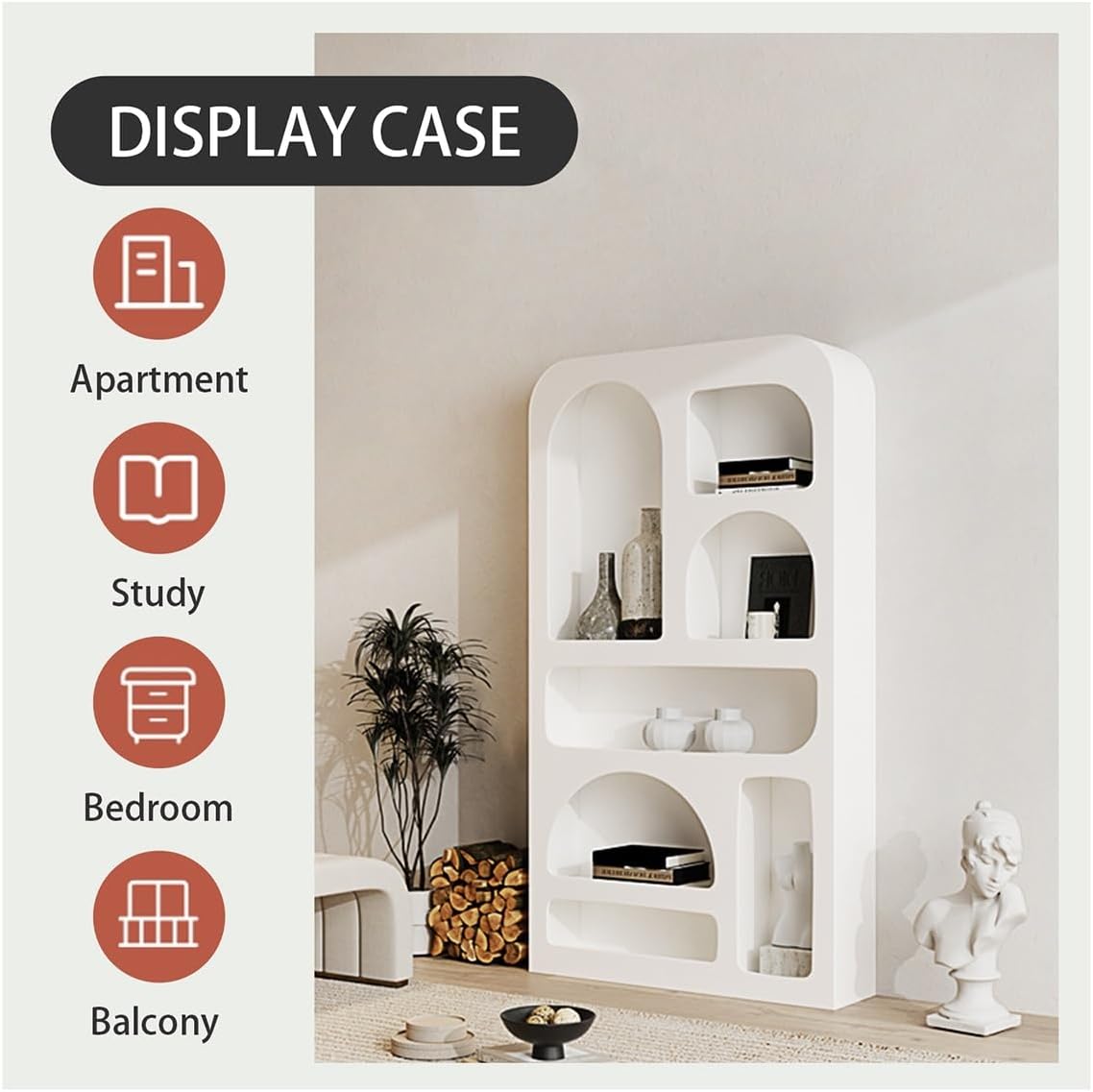 Display Cabinet, Arched Cabinet, Arched Pantry Cabinet, Arched Storage Display Cabinet, Open Display Shelf, for Home Office Living Room Library