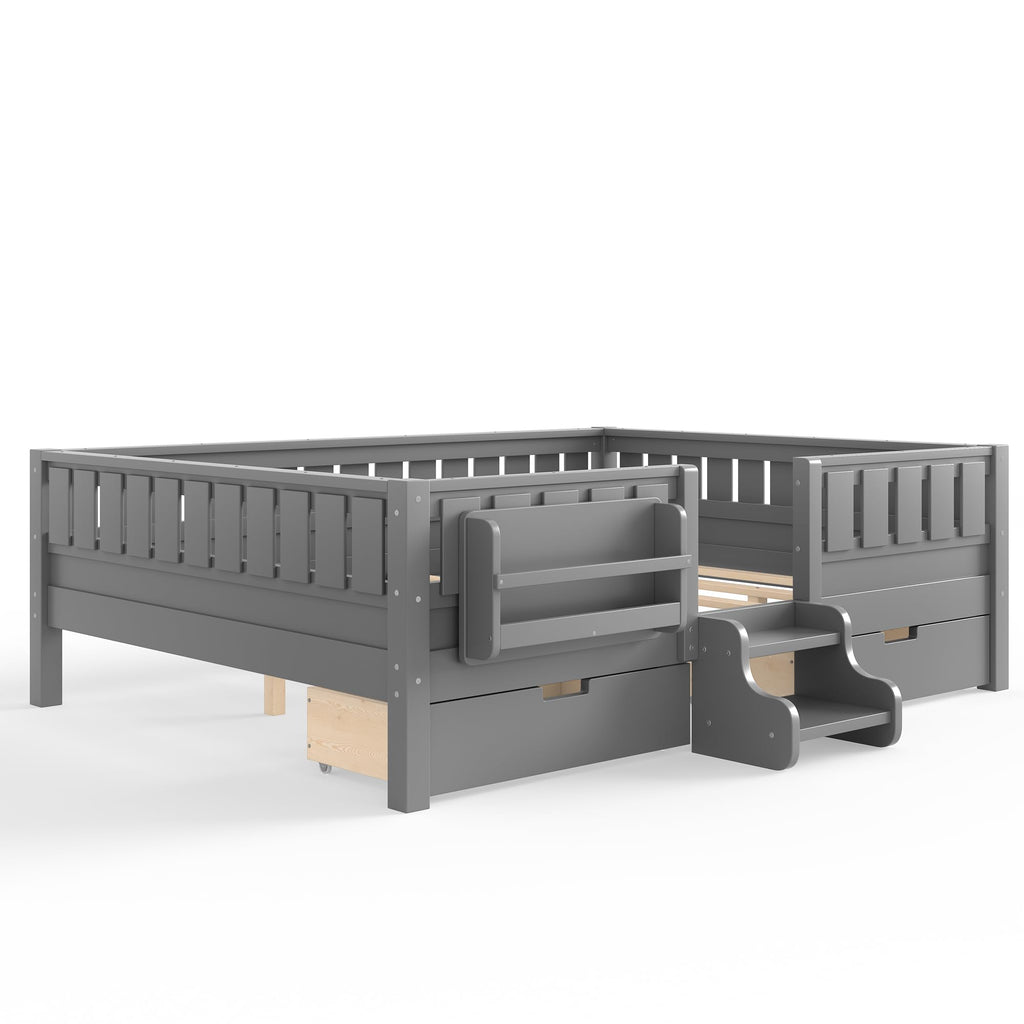 Montessori Bed with Stairs, Bookshelf & Storage Drawers