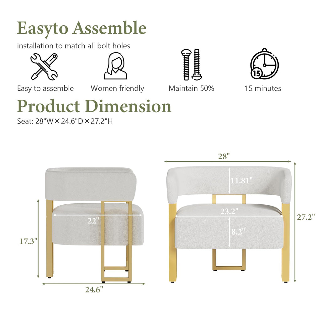 Modern Accent Chair Set of 2, Barrel Chairs, White Arm Chairs Living Room