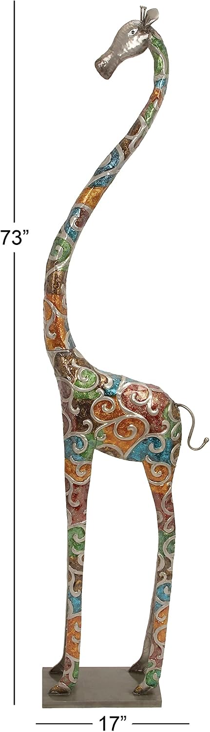 Deco 79 Metal Giraffe Decor Tall 17" x 7" x 73", Matte Multi Colored