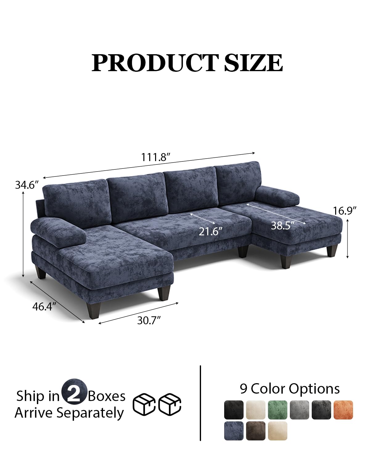 112" U-Shaped Chenille Double-Chaise Sectional Sofa