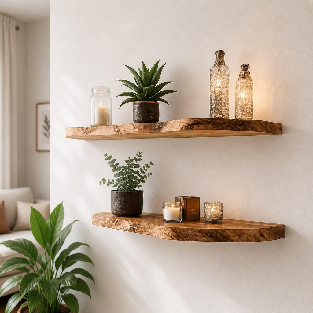 Solid Wood Live-Edge Floating Shelf