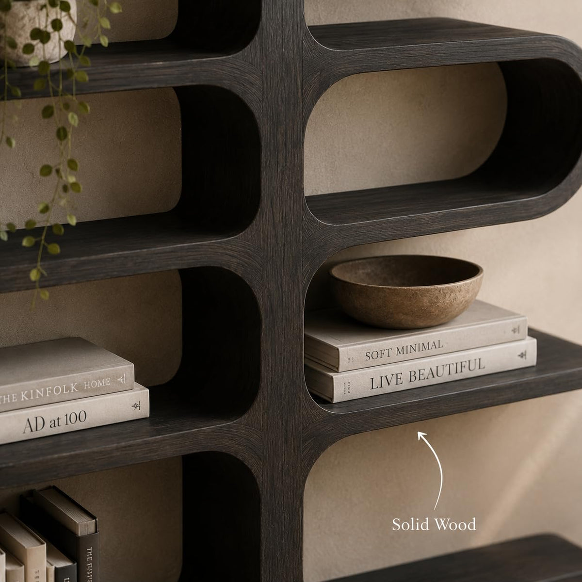 Sculptural Wood Bookshelf, Curved Solid Wood Bookcase for Living Room or Office, Modern Display Storage Shelf (Option 4)