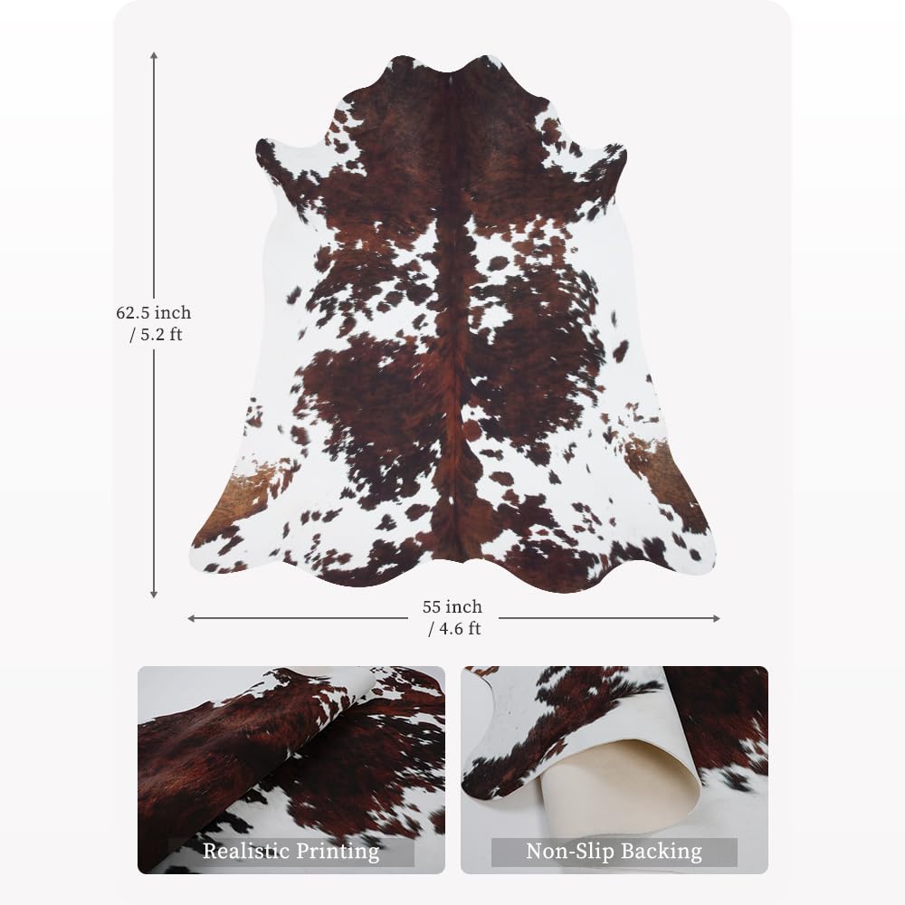 Faux Cowhide Rug 4.6x5.2 ft Cow Hide Faux Cowhide for Living Room Bedroom Dining