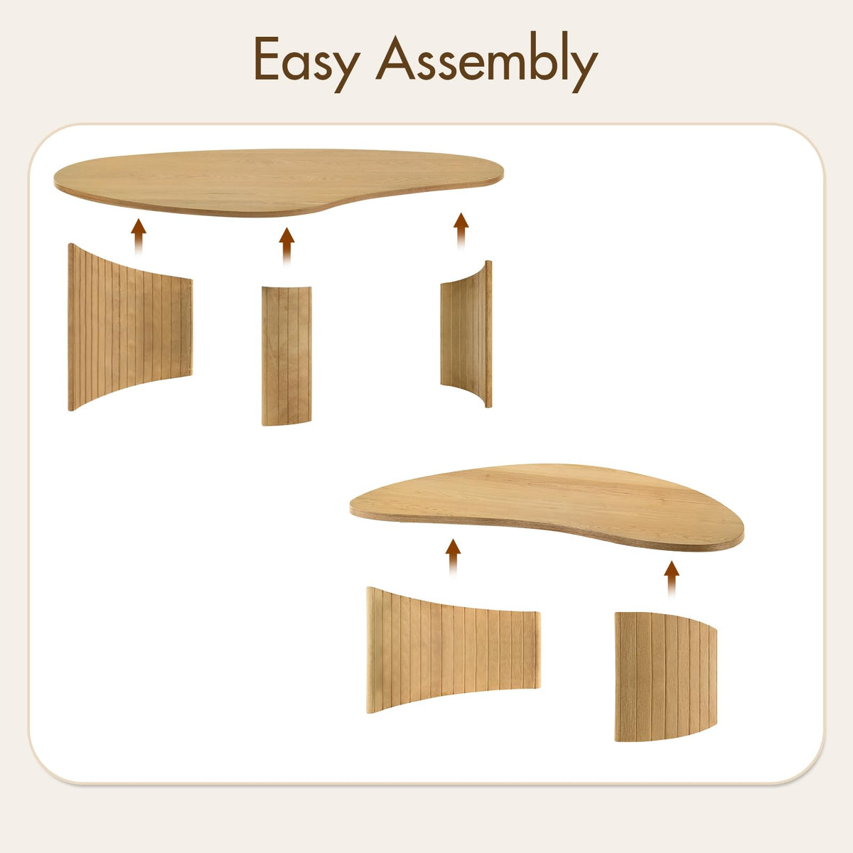 Irregular Nesting Coffee Table Set with Fluted Wood Legs
