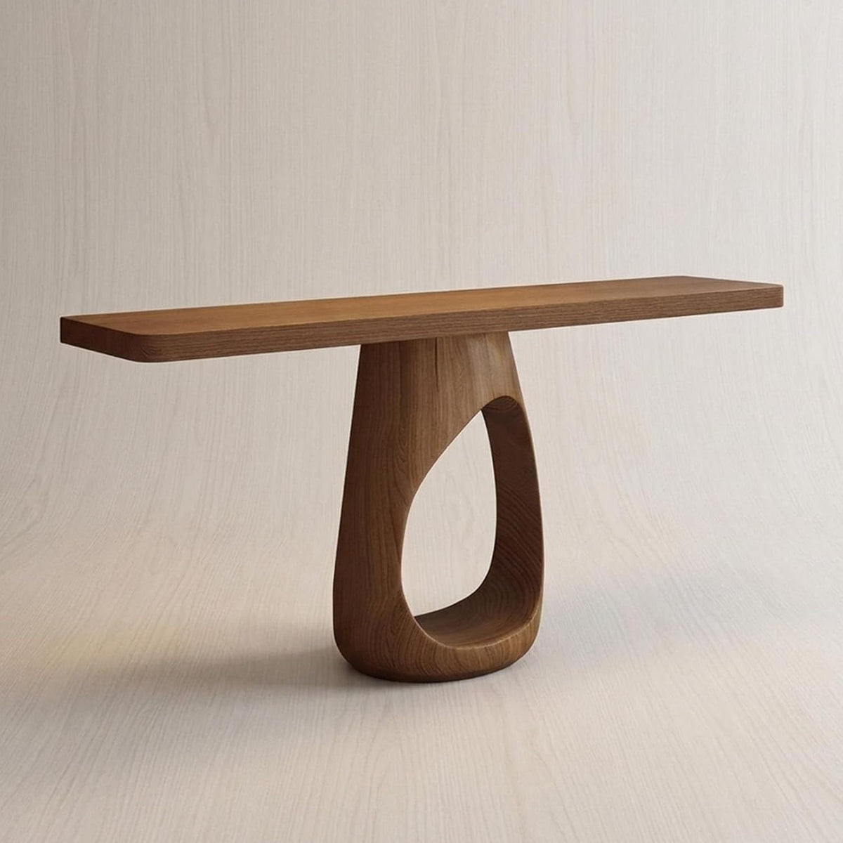 Slim Sculptural Wood Console Table