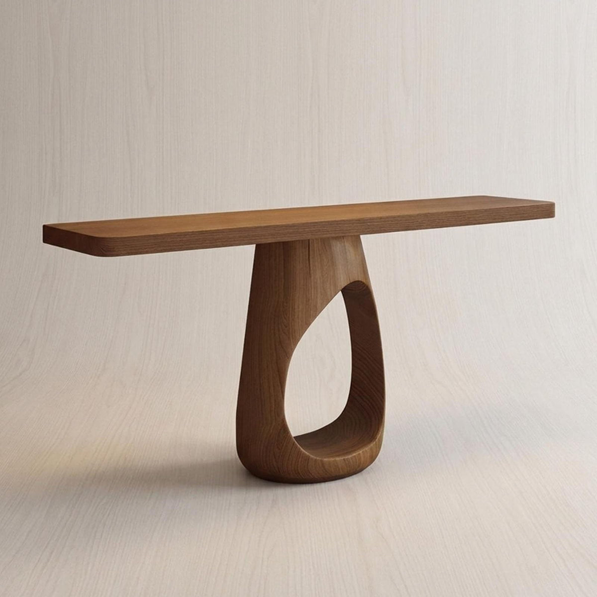 Slim Sculptural Wood Console Table