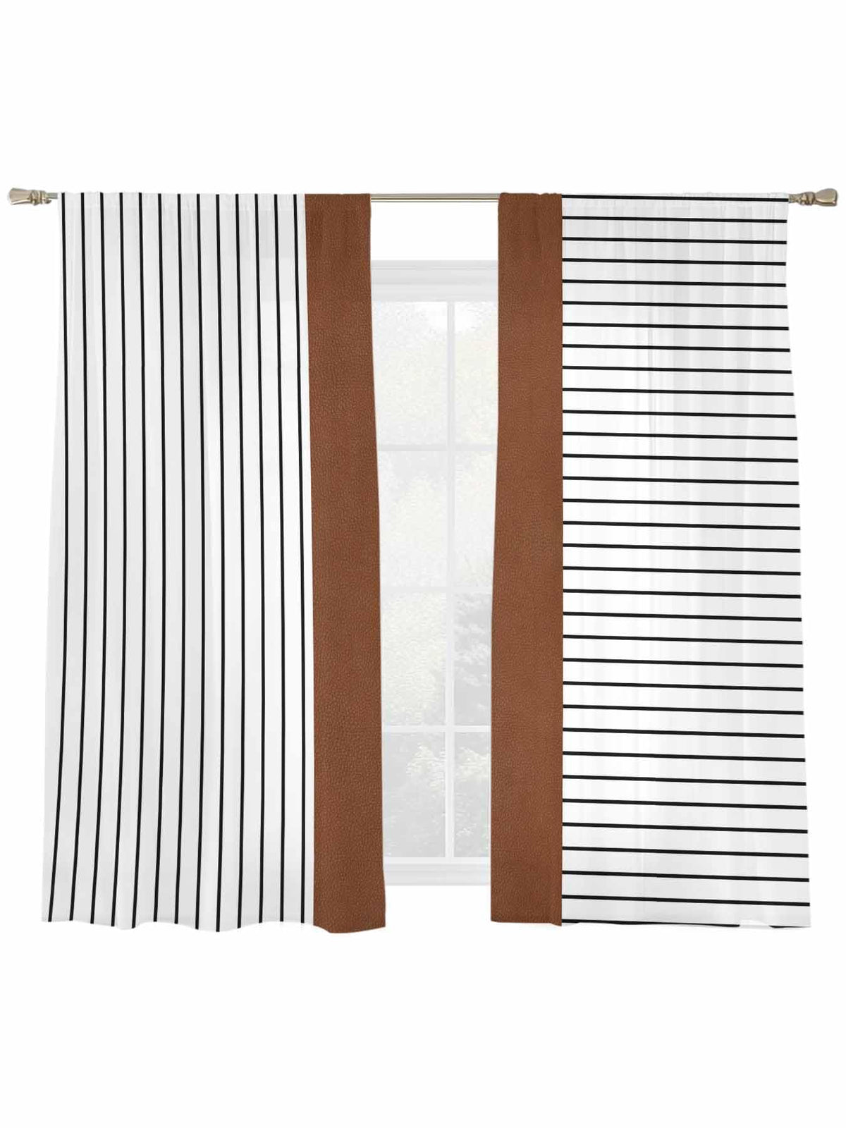 Brown Tribal Sheer Curtains, Set of Two