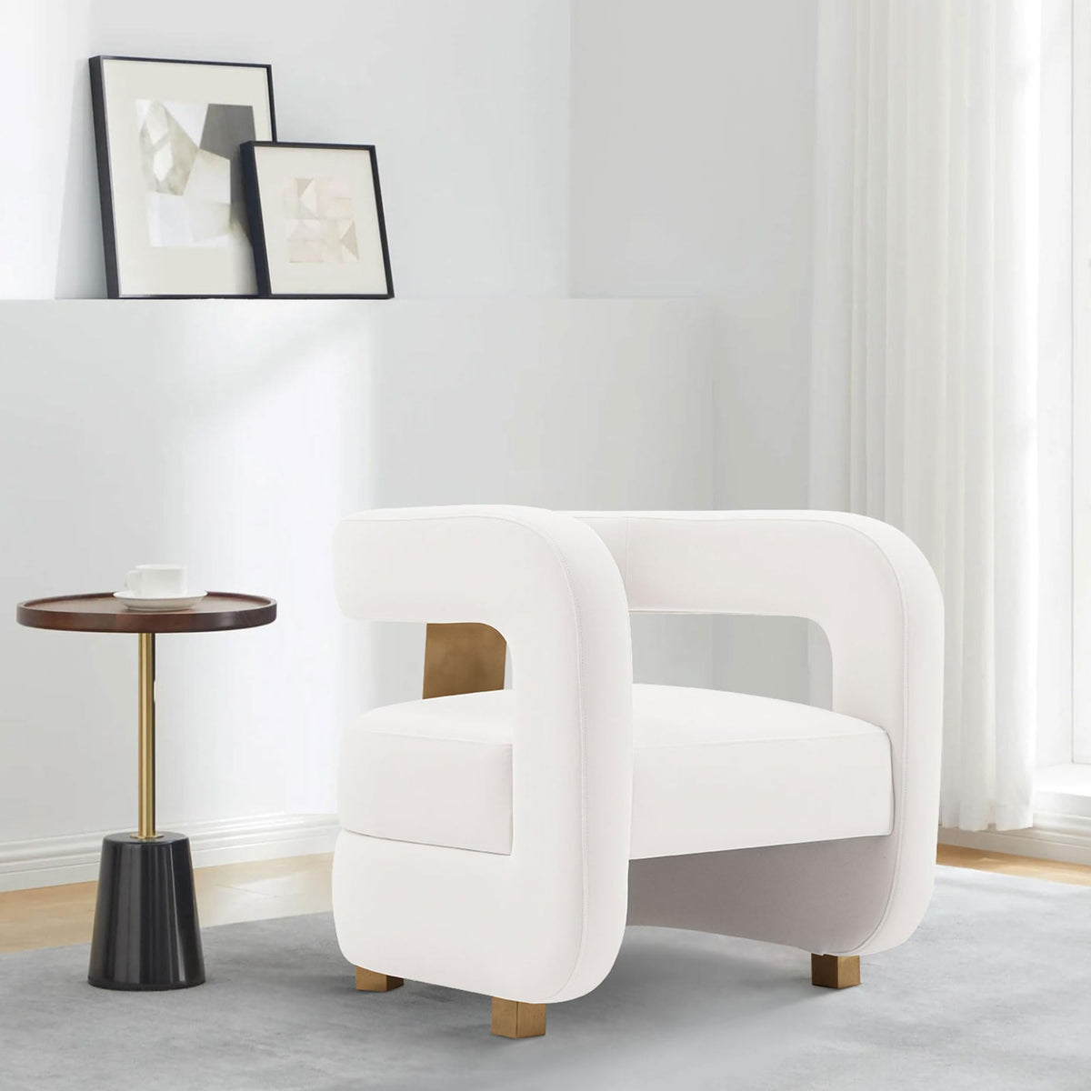 Manhattan Comfort Amirah Modern Velvet Accent Chairs with Geometric Floating Open