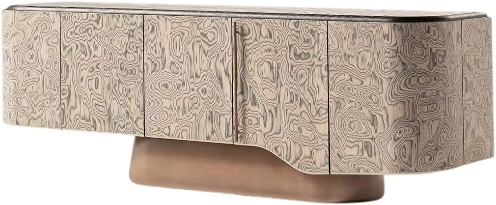 Modern Wood Grain Sideboard Cabinet, Luxury Credenza Storage Cabinet with Curved Door Fronts and Metal Pedestal Base, Entryway Console Cabinet for Living Room, Dining Room, Hallway