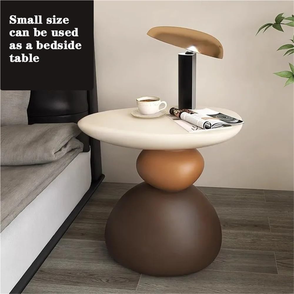 Decorative Stone Shape Side Table, Fiberglass End Table Nightstand, Round Accent Table for Bedroom, Living Room, Entryway, Decorative Living Room Table(Black,Large)
