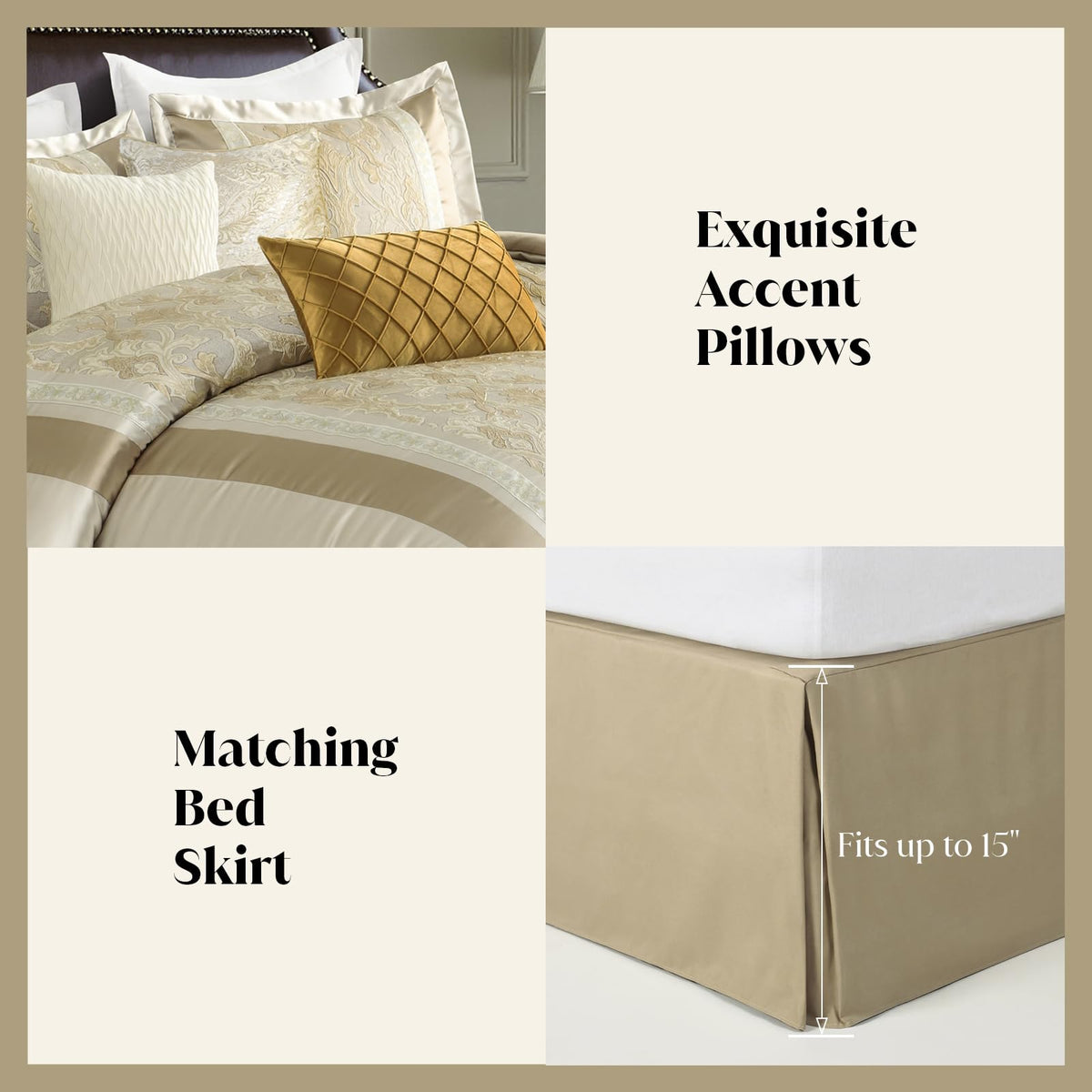 CozyDH Black Gold Jacquard Comforter Set California King, 7PCS Bed in a Bag