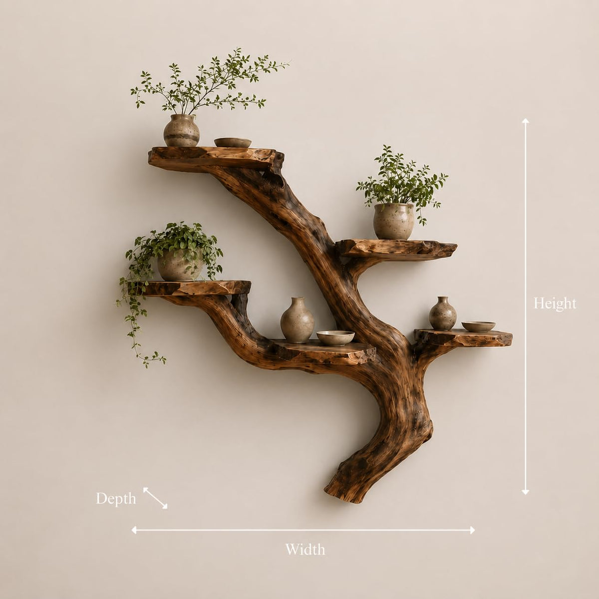 Wall Mounted Tree Bookshelf, Solid Wood Branch Floating Shelf, Rustic Driftwood Style Plant Display & Book Shelf for Boho Farmhouse Living Room Wall Decor (Option 5)