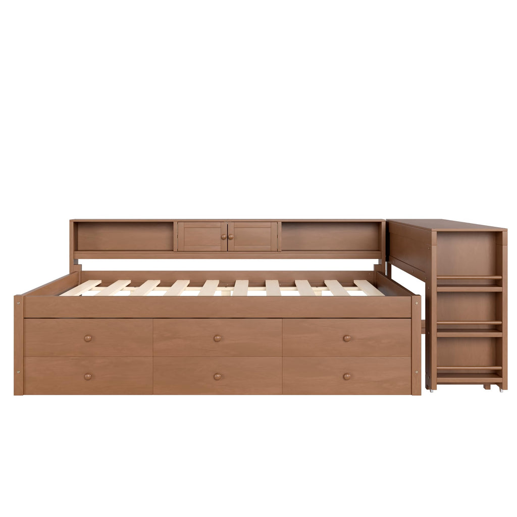 Bellemave Twin Daybed Frame with Desk, Trundle & Drawers Brown