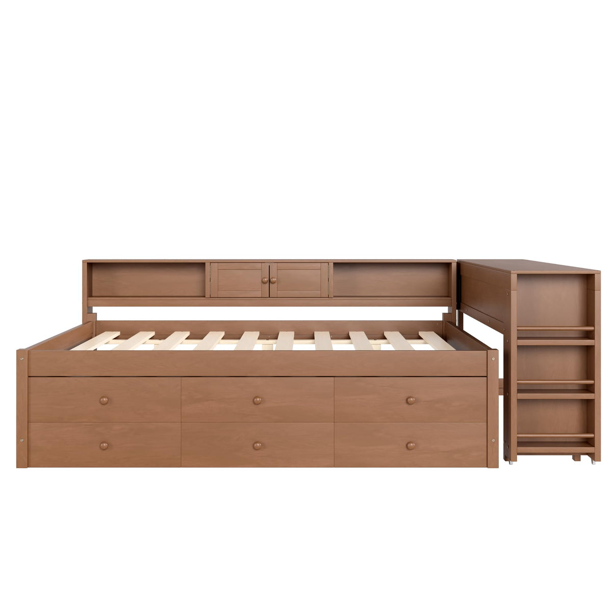 Bellemave Twin Daybed Frame with Desk, Trundle & Drawers Brown